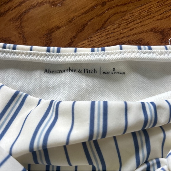 Abercrombie Fitch Bikini One Shoulder Top High Bottom Swim Tie Ivory Blue Stripe - Picture 2 of 6